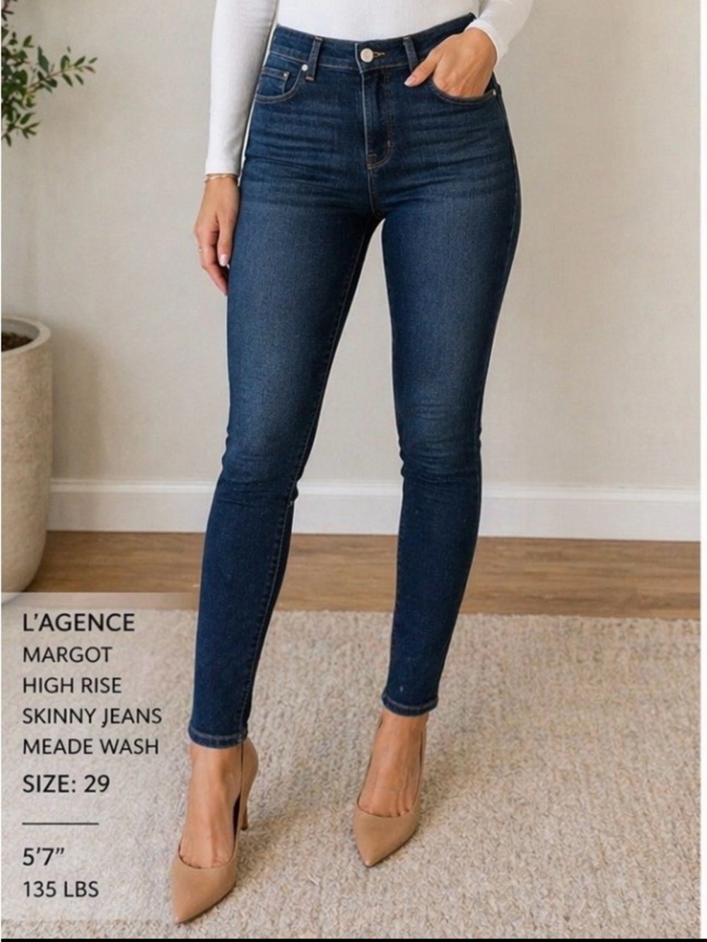 L’Agence Margot Jeans Womens 29 High Rise Skinny Meade Wash Stretch Denim USA